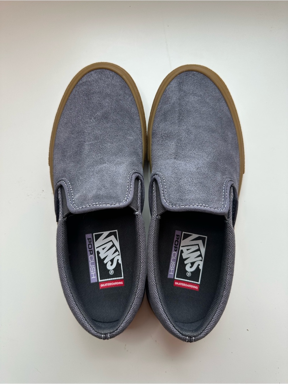 Vans Slip-On Unisex Suede Shoes in Gray with Gum Sole